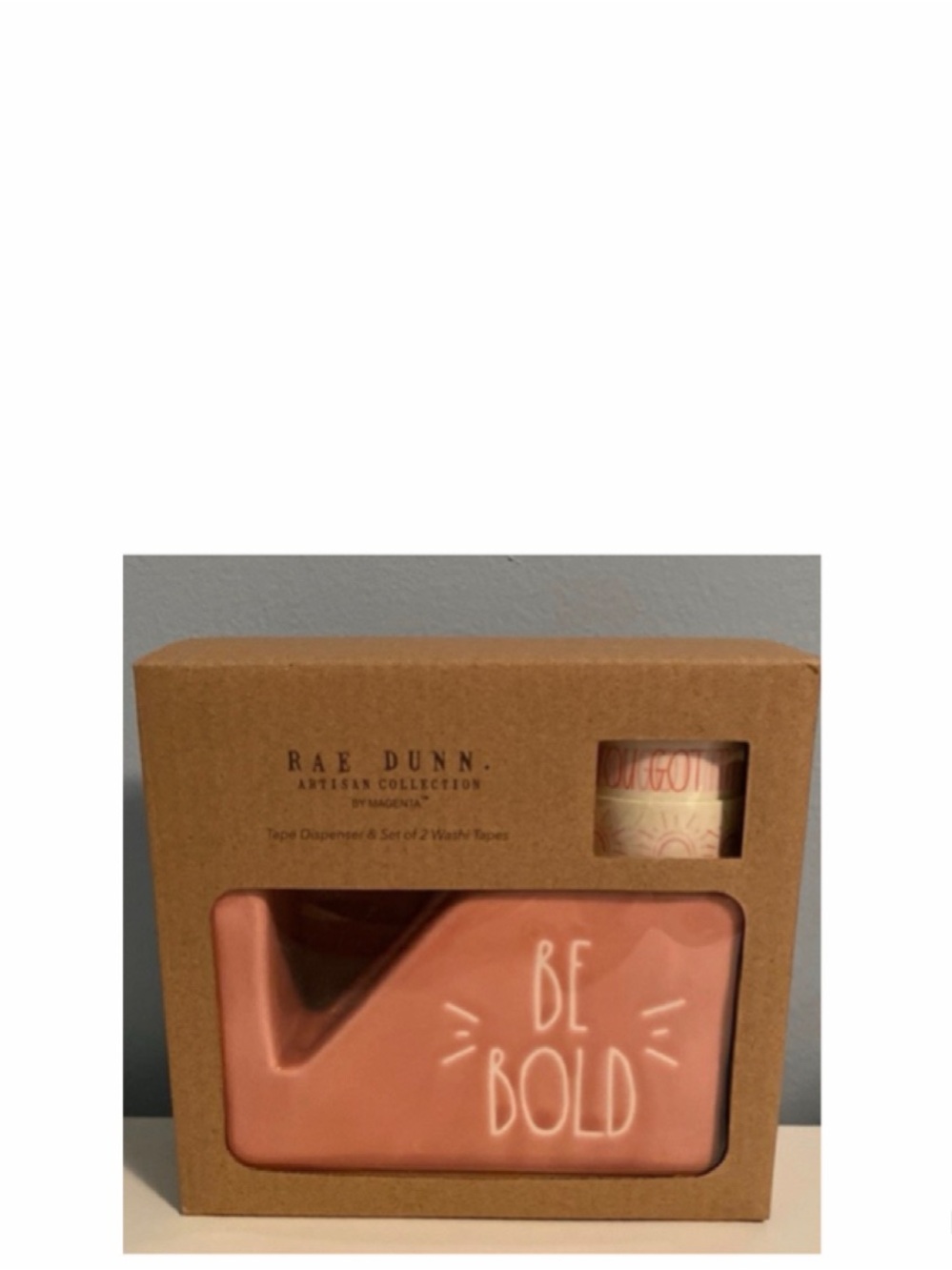 NEW Rae Dunn Be Bold Tape Dispenser w/ Washi Tape Blush Pink Coral